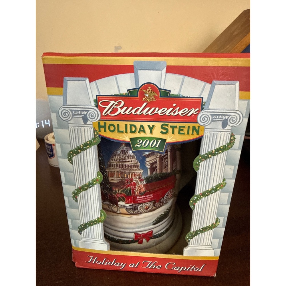 Budweiser Holiday Stein 2001 Holiday At The Capitol Clydesdales Box COA